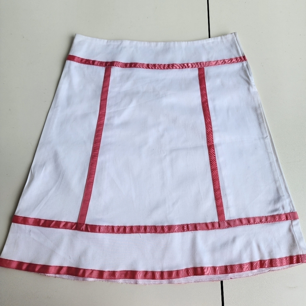 Heart Moon Star Womens Skirt A-Line Cotton White Pink Couture Side Zip Sz 8